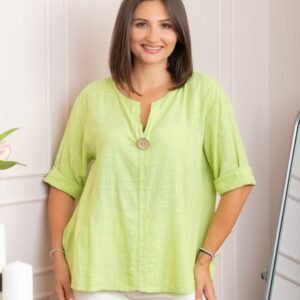 Bluza dama din bumbac Kerry cu maneci reglabile - Verde lime