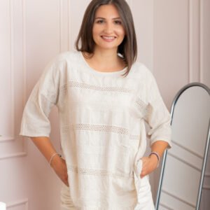 Bluza dama din bumbac Louise cu perforatii si buzunar - Ecru