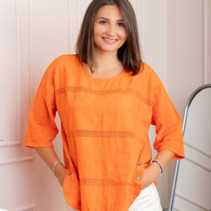 Bluza dama din bumbac Louise cu perforatii si buzunar - Orange