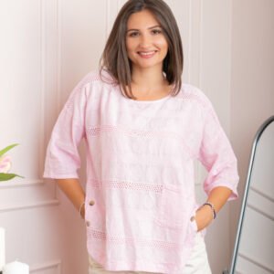 Bluza dama din bumbac Louise cu perforatii si buzunar - Roz