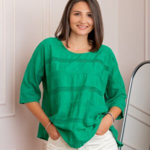 Bluza dama din bumbac Louise cu perforatii si buzunar - Verde