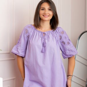 Bluza dama din bumbac Myra cu perforatii florale - Lila