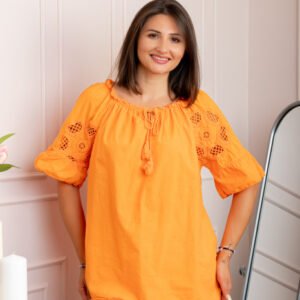 Bluza dama din bumbac Myra cu perforatii florale - Orange
