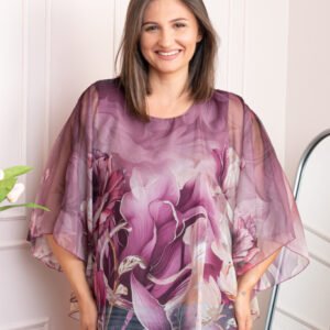 Bluza dama eleganta Shirley mov pruna din voal cu imprimeu floral