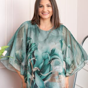 Bluza dama eleganta Shirley verde din voal cu imprimeu floral