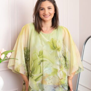 Bluza dama eleganta Shirley verde lime din voal cu imprimeu floral