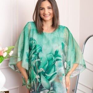 Bluza dama eleganta Shirley verde smarald din voal cu imprimeu floral