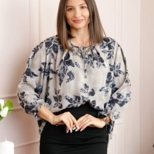 Bluza dama gri cu imprimeu floral gri antracit Quinn plus size