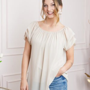 Bluza ecru din voal cu maneci bufante