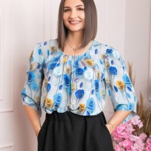 Bluza eleganta Anastasia cu imprimeuri florale - Albastru