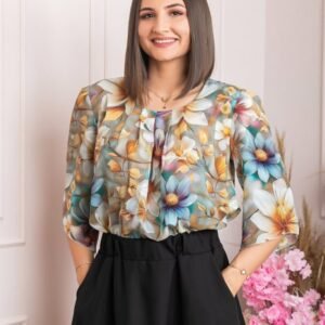 Bluza eleganta Anastasia cu imprimeuri florale - Auriu