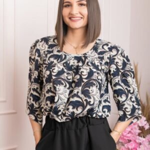 Bluza eleganta Anastasia cu imprimeuri florale - Bleumarin