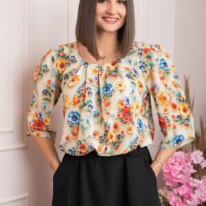 Bluza eleganta Anastasia cu imprimeuri florale - Crem