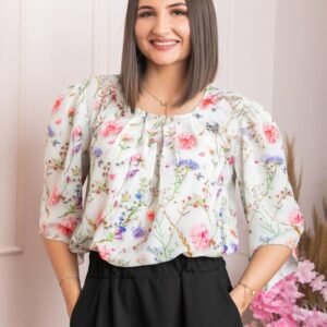 Bluza eleganta Anastasia cu imprimeuri florale - Ivoire
