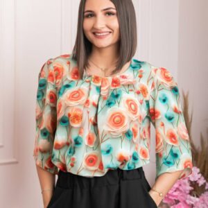 Bluza eleganta Anastasia cu imprimeuri florale - Orange