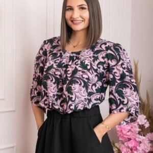 Bluza eleganta Anastasia cu imprimeuri florale - Roz