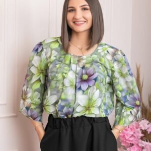 Bluza eleganta Anastasia cu imprimeuri florale - Verde crud