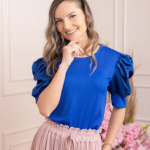 Bluza eleganta Arabella cu maneci bufante - Albastru regal