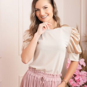 Bluza eleganta Arabella cu maneci bufante - Crem