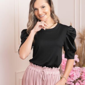 Bluza eleganta Arabella cu maneci bufante - Negru