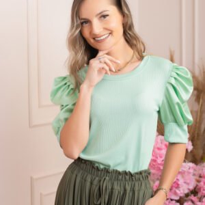 Bluza eleganta Arabella cu maneci bufante - Verde mint