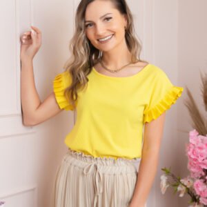 Bluza eleganta Aurora cu maneca scurta cu volane plisate - Galben