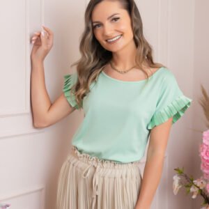 Bluza eleganta Aurora cu maneca scurta cu volane plisate - Verde mint