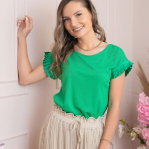 Bluza eleganta Aurora cu maneca scurta cu volane plisate - Verde smarald