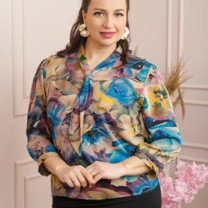 Bluza eleganta Isabelle cu imprimeu abstract albastru