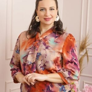 Bluza eleganta Isabelle cu imprimeu abstract caramiziu