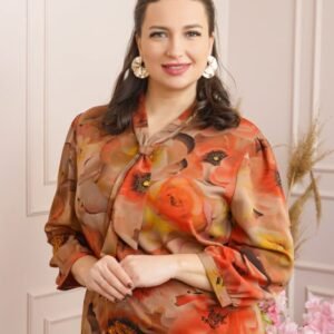Bluza eleganta Isabelle cu imprimeu abstract orange