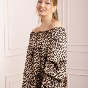 Bluza eleganta cu animal print si maneci bufante