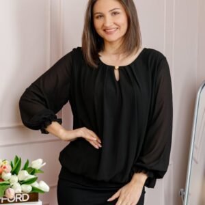 Bluza eleganta dama Sheila din voal cu captuseala - Negru