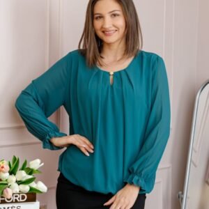 Bluza eleganta dama Sheila din voal cu captuseala - Turcoaz