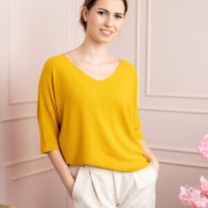 Bluza galben mustar cu maneci liliac