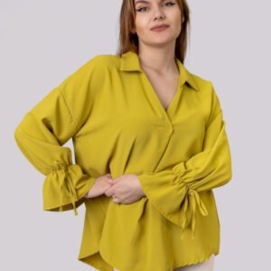 Bluza galben mustar vaporoasa cu maneci clopot
