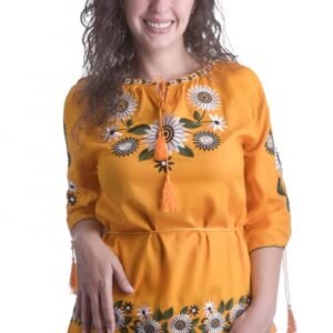 Bluza galbena cu motiv floral alb Catrinel 01