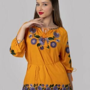 Bluza galbena cu motiv floral mov Catrinel 03