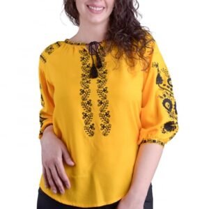 Bluza galbena cu motiv floral negru Fernanda 02