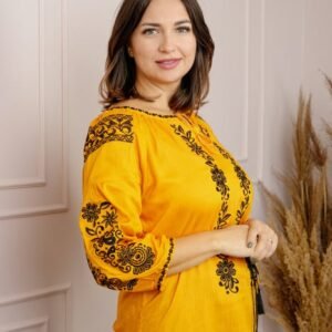 Bluza galbena cu motiv floral negru Narcisa