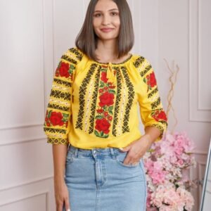 Bluza galbena cu motiv floral rosu Anita
