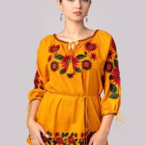 Bluza galbena cu motiv floral rosu Catrinel 02