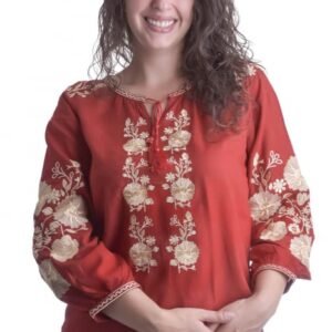 Bluza grena cu motiv floral auriu Natasa 01