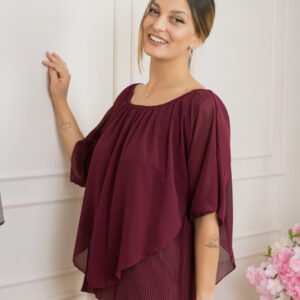 Bluza grena din voal cu maiou plisat