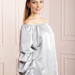 Bluza gri eleganta cu maneci bufante