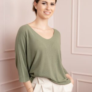 Bluza kaki cu maneci liliac