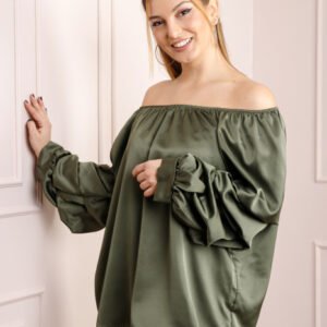 Bluza kaki eleganta cu maneci bufante