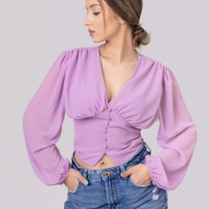 Bluza lila cu maneci bufante
