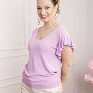 Bluza lila cu volanas la maneci