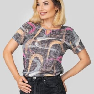 Bluza maro cu imprimeuri multicolore
